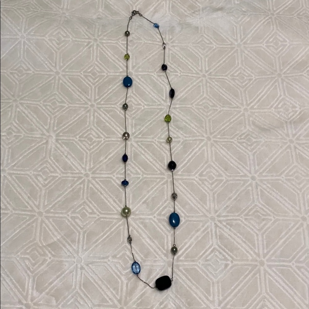 LOFT Blue and Green Long Beaded Necklace
